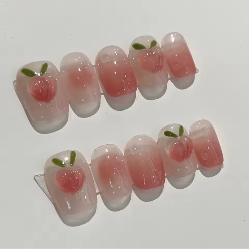 2 for $10 Handmade faux fake nails pink short peach
